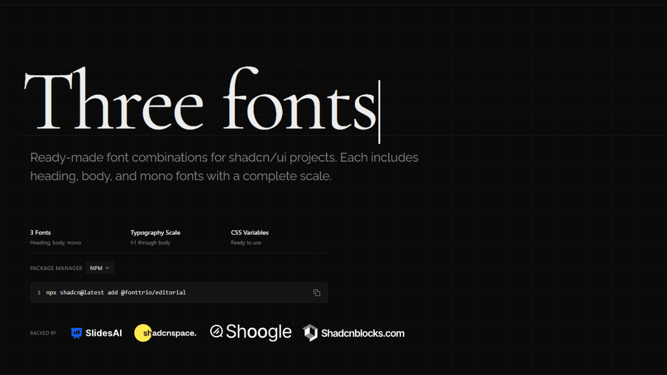 Fonts library built on top of shadcn ui